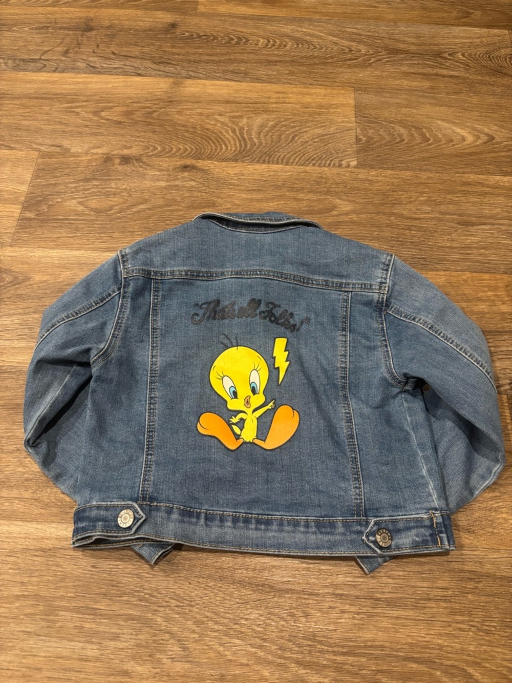 Looney Tunes Tweety Bird Denim Jacket Graphic Back Blue Girls Small 6 6X